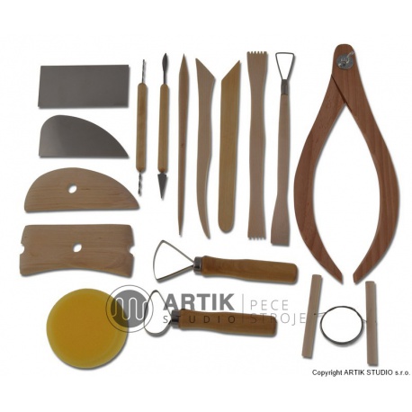 Set of pottery tools extended, 16 pcs, PVC bag