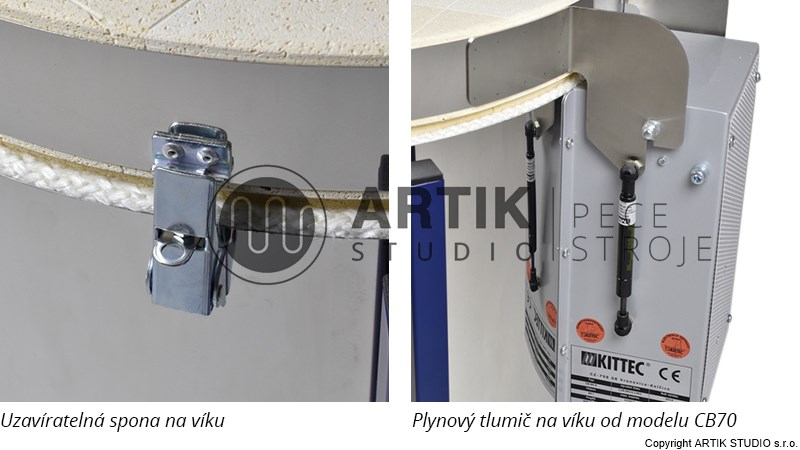 Detaily víka keramické vypalovací pece Kittec CB 105